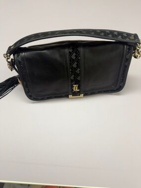 L.A.M.B. Black Shoulder Bag with Gold Chain and Tassel Accent